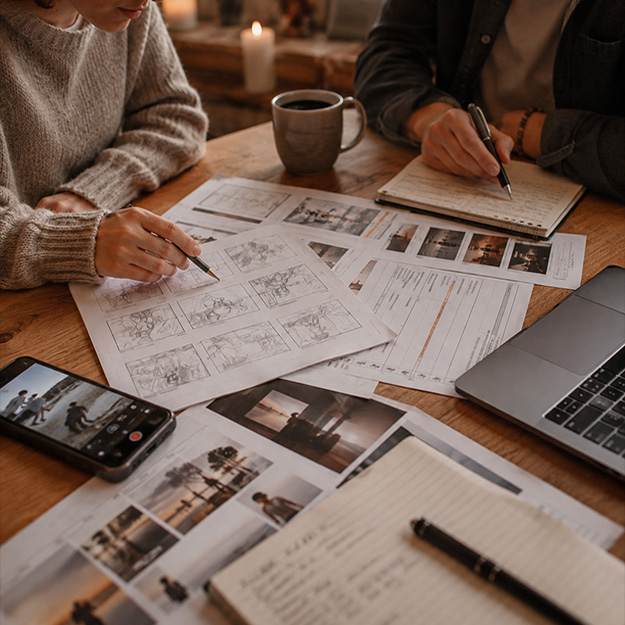Arbetsmaterial för idé, manus, storyboard och filmplanering